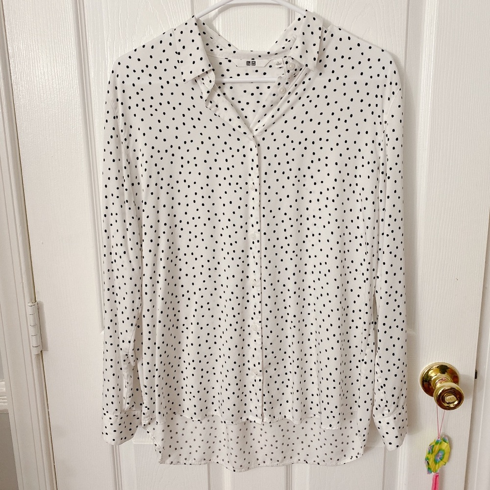 White and black silky long sleeve button up
